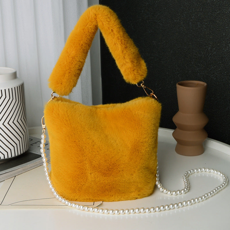 Checkerboard Plush Bucket Bag